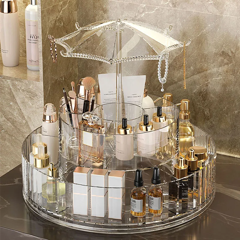 Makeup Organizers 360 Degree Rotation Transparent Storage Box Storage Shelf Cosmetic Storage Box Bathroom Organizer Home Storage 4