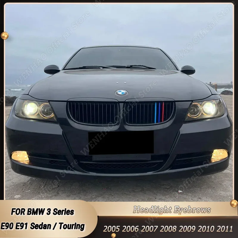 2pcs ABS Gloss Black Headlight Eyebrows Eyelid For BMW 3 Series E90 E91  2005 2006 2007 2008 2009 2010 2011 Sedan / Touring