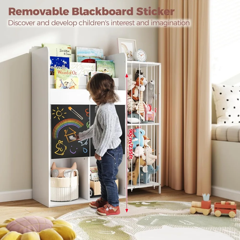Toy Storage Organizer Kid Bookshelf with Stuffed Animal Storage Holder Floor Storage Cabinet Toy Chest 3-Tier Toddler Book Shelf 4