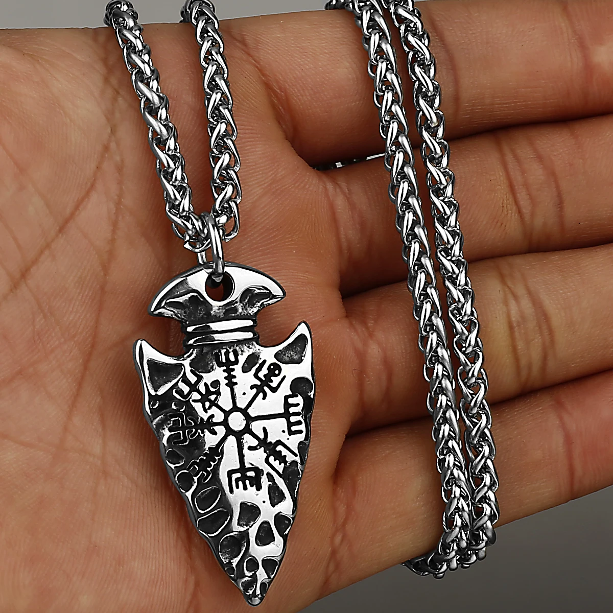 Viking Vintage lance boussole collier Viking Rune hommes amulette Pathfinder végvisir acier inoxydable pendentif collier bijoux cadeau  36