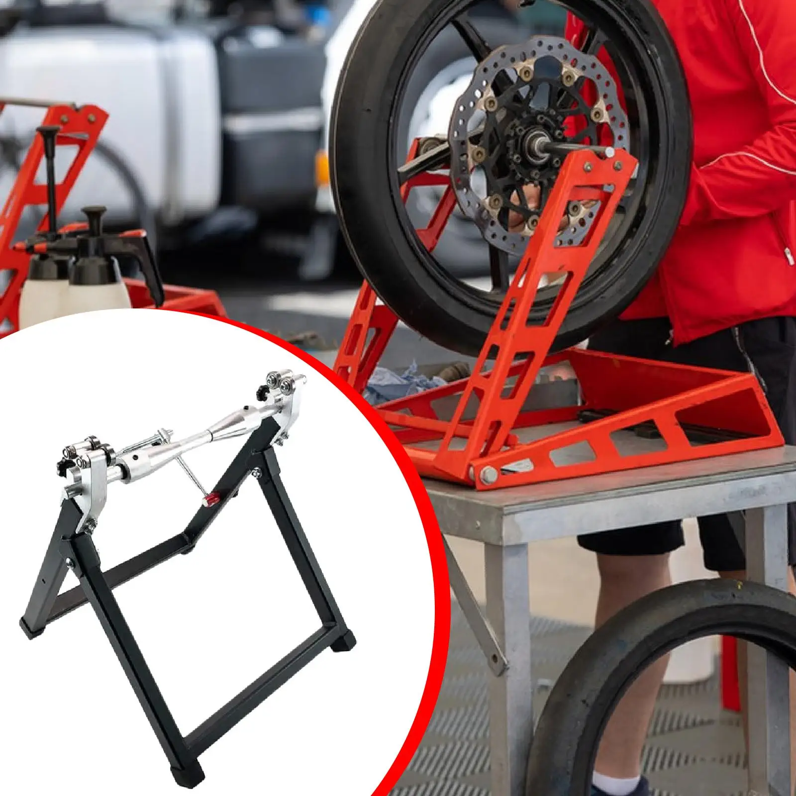 Foldable Metal Motorcycle Wheel Balancer Stand Tire Fitting Tool Kit for Accurate Wheel Alignment and Maintenance