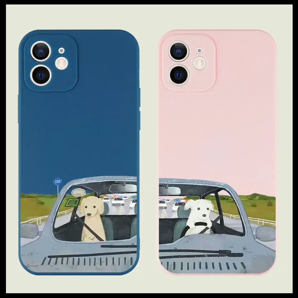 Whimsical Cartoon Couples Dog Phone Case - Soft Silicone Cover