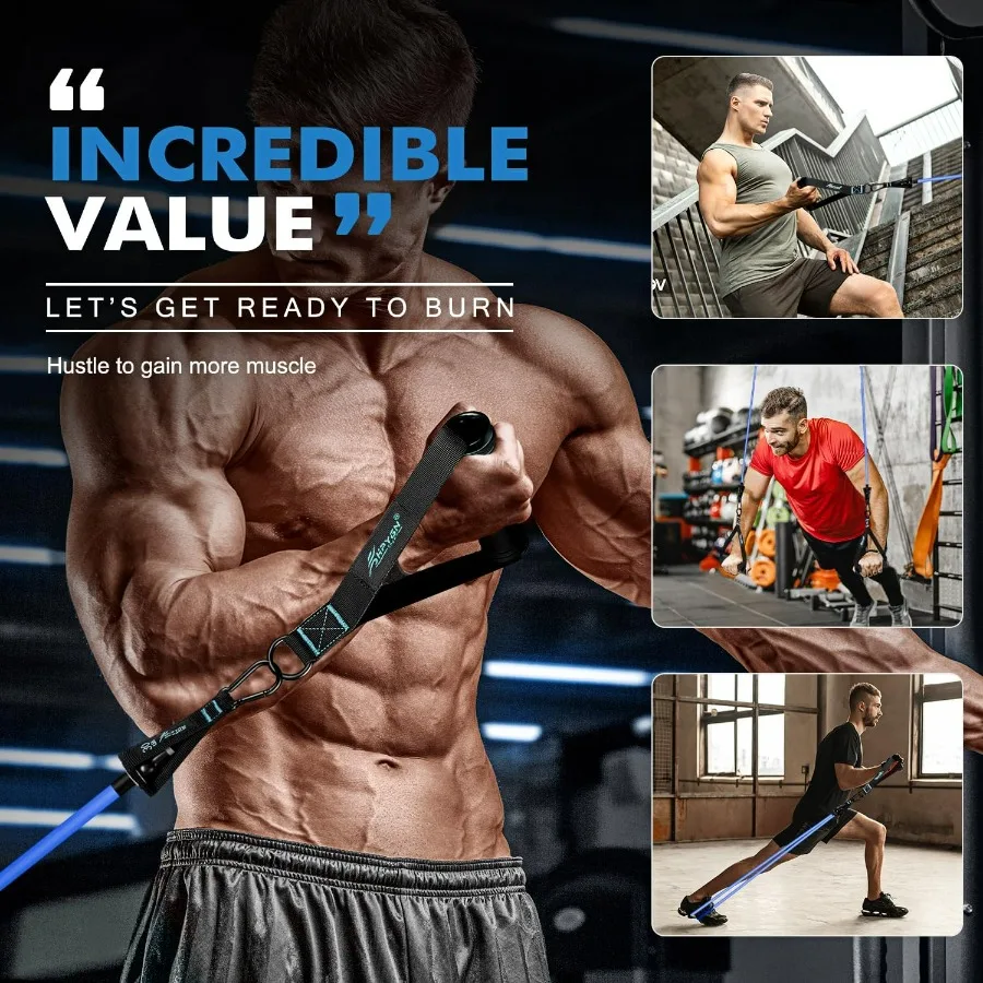 Resistance Bands, Exercise Bands with Handles, Fitness Bands, Workout Bands with Door Anchor and Ankle Straps, for Heavy Resista