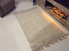 Tapis de Jute naturel rayé fait à la main, Beige, lavable, réversible, pour chambre à coucher et salon 