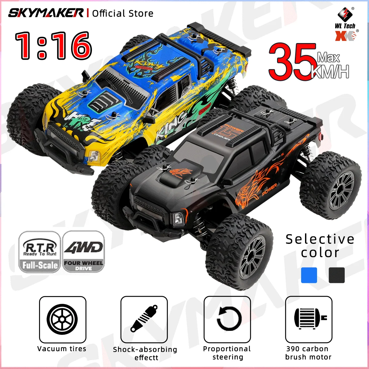 Wltoys 1:16 RC카 164018 2.4GHz 35KM/H 브러시리스 4륜구동 전기 고속 오프로드 무선 조종 드리프트 장난감 (성인 남성용)