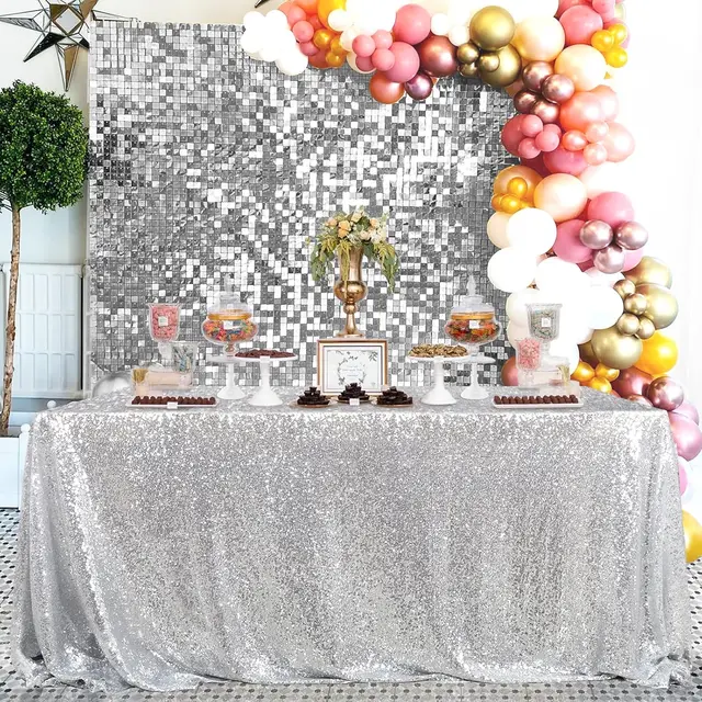 Nappe rectangulaire à paillettes argentées, couverture de Table dorée, nappe à paillettes pour mariage, fête d'anniversaire, décoration de la maison, plusieurs tailles 3