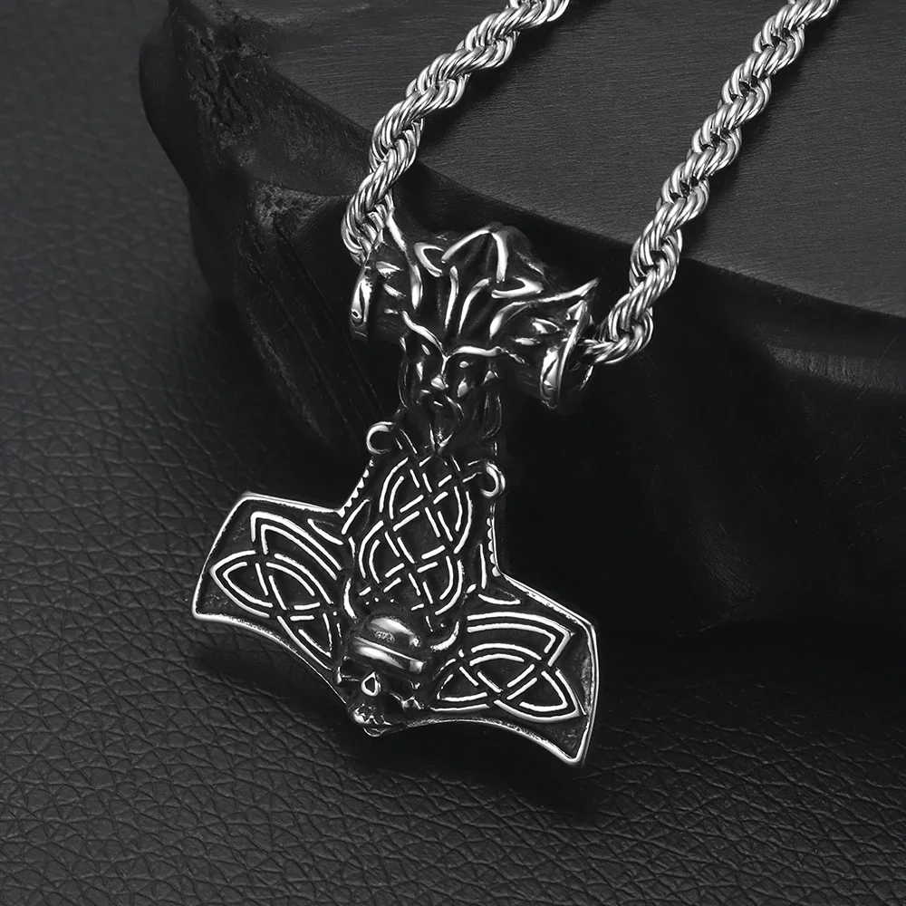 Stainless Steel Viking Thor Hammer Pendant Hole 5mm for Necklace DIY Accessories Findings Jewelry Making Men Charm Supplies