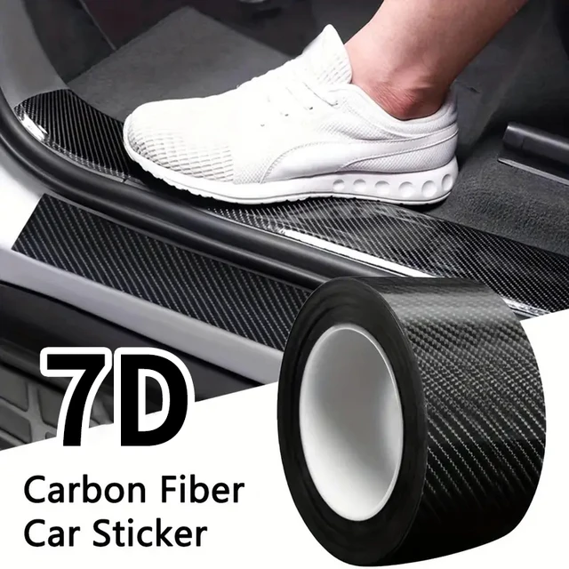 7D Carbon Fiber 5cm width Car Sticker Anti Scratch Door Sill Protector Rubber Strip,Car Threshold Protection Bumper Film Sticker