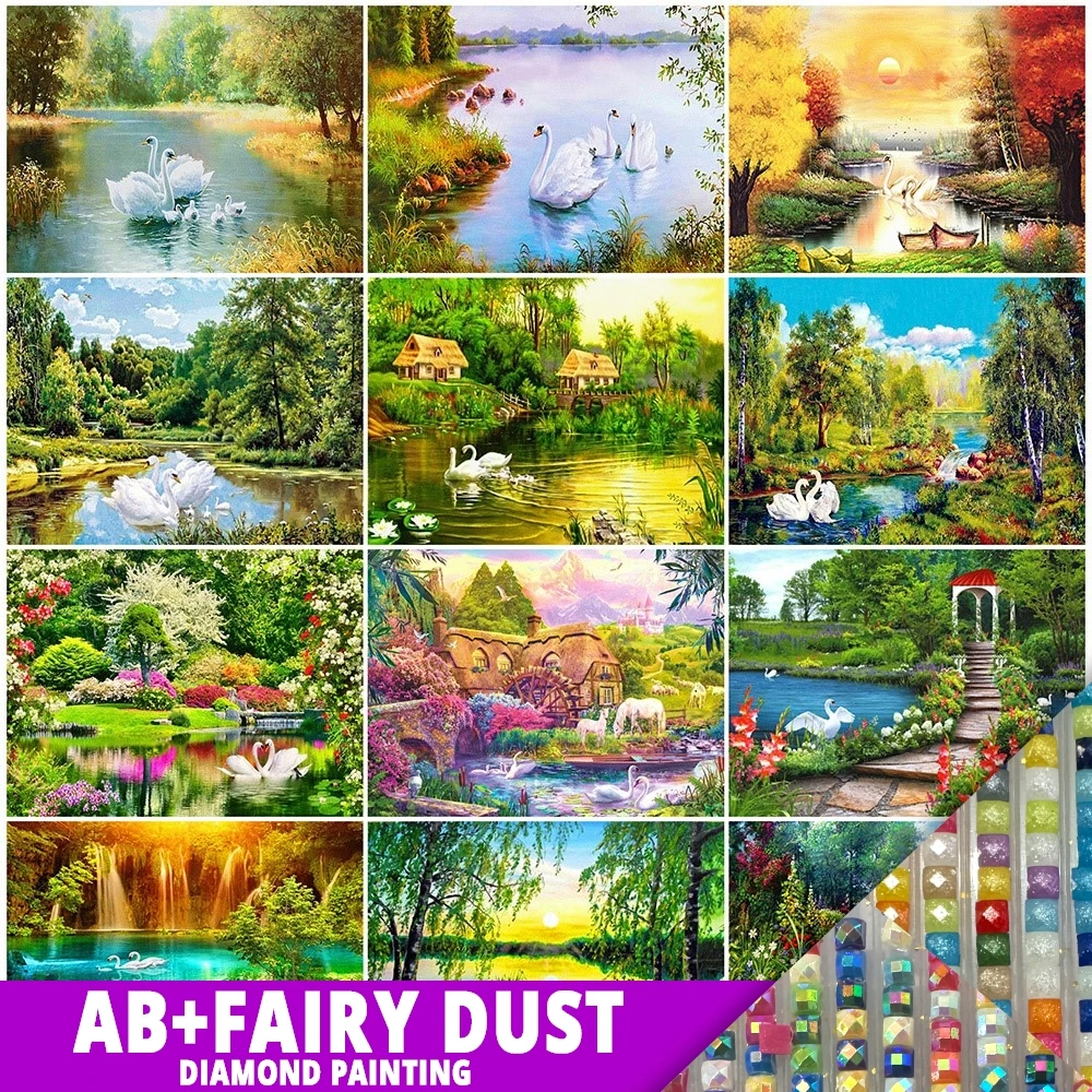 

AB Fairy Dust Diamond Painting 5D Embroidery Animal Swan Cross Stitch Mosaic Rhinestones Home Decor Full Drill DIY Crafts