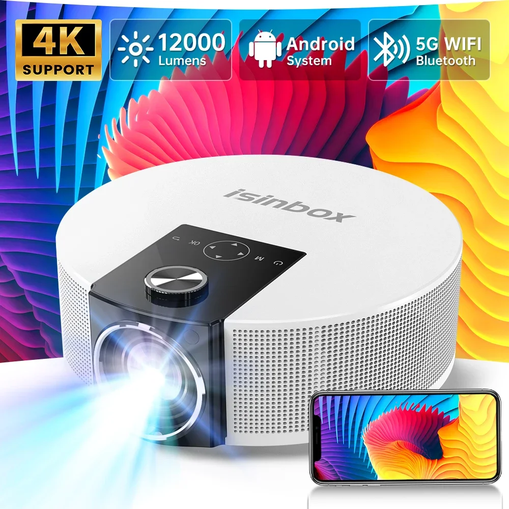 ISINBOX-Projecteur portable Q10, 4K, 5G, WiFi, Android 9.0, Bluetooth, Home  Cinéma, Cinéma, 1080P, LED native, Film, Vidéo, Cortors