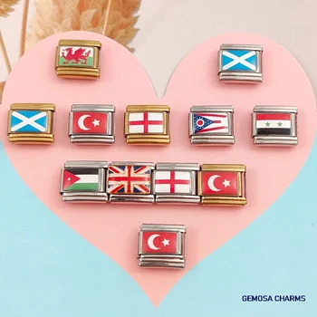 Colorful Glaze Charm World National Flag Italian Link fit 9mm Stainless Steel Jewelry Accessories DIY Making Women Men Bracelet 1