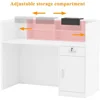 Modern Reception Desk Counter with Hutch, Adjustable Storage Cube, Lockable Drawer & 1 Door Cabinet, Office Wooden Computer Desk 4