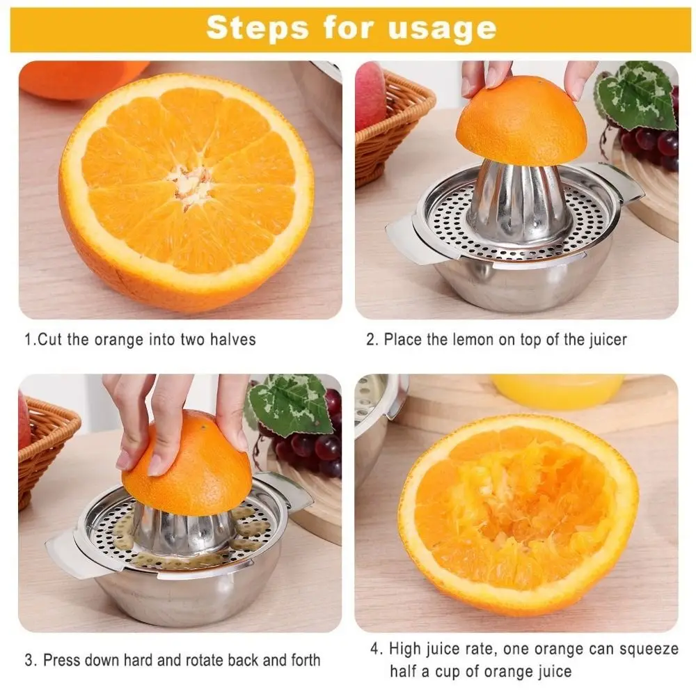 주서기 304 스테인리스 레몬 오렌지 수동 과일 착즙기 볼 포함 탈착식 핸드 프레스 주스 메이커 필터 원뿔형 헤드