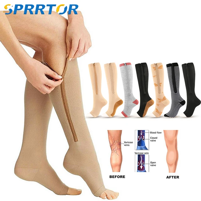 2pc Copper Compression Sock Compression Stocking zipper compression sock  with zip chaussette de compression medias de