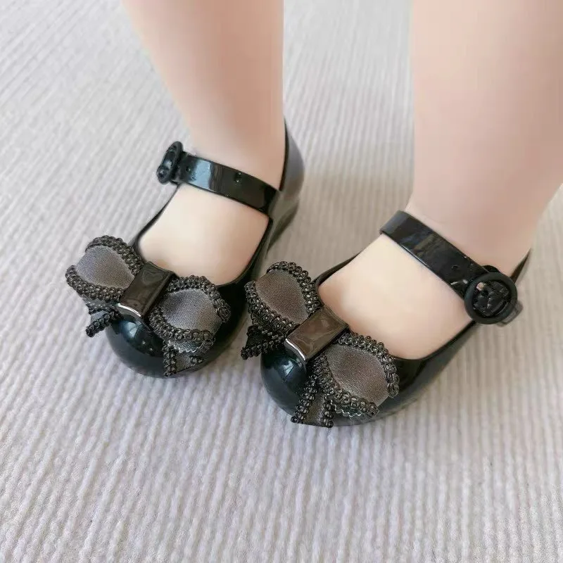 Mini Melissa Summer Sandals for Girls Bow Non-slip Soft Soled Versatile Solid Korean Children Sweet Princess Shoes Beach Sandals 3