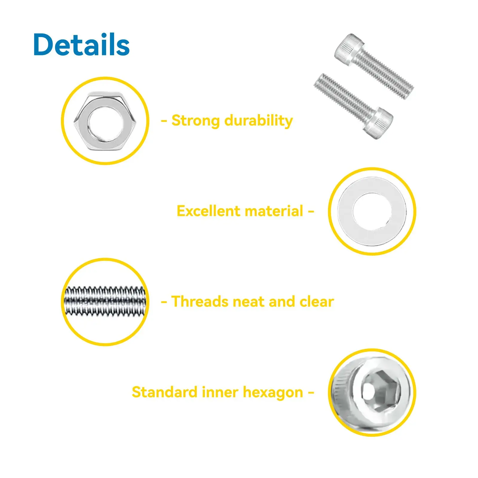 M2 M3 M4 M5 M6 Screw Assortment Metric Hex Socket Head Cap Bolts Stainless Steel Screws Nuts and Washers with Wrench