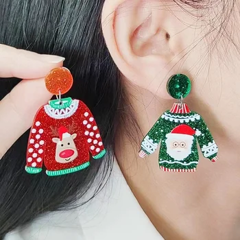 2025 New Christmas Earrings for Women Glitter Alloy Acrylic Lightweight Dangle Earrings Sparkly Merry Christmas Jewelry Gifts