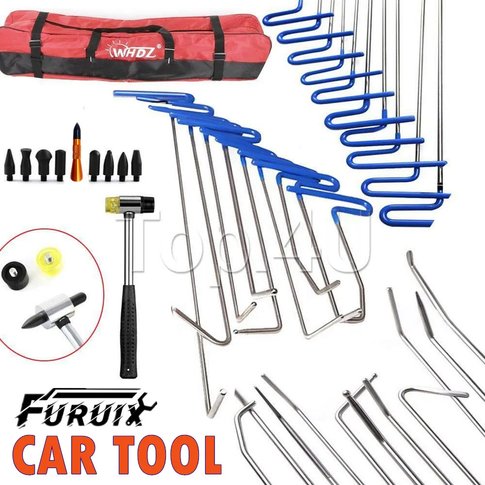 Furuix Full Set Paintless Dent Repair Removal Hail Tools Rods Puller Tap Down Hammer for Car Body Hail Damage Door Dent Removal 4pcs rods tools hail repair kit car door dings repair hand tools paintless dent removal puller sets