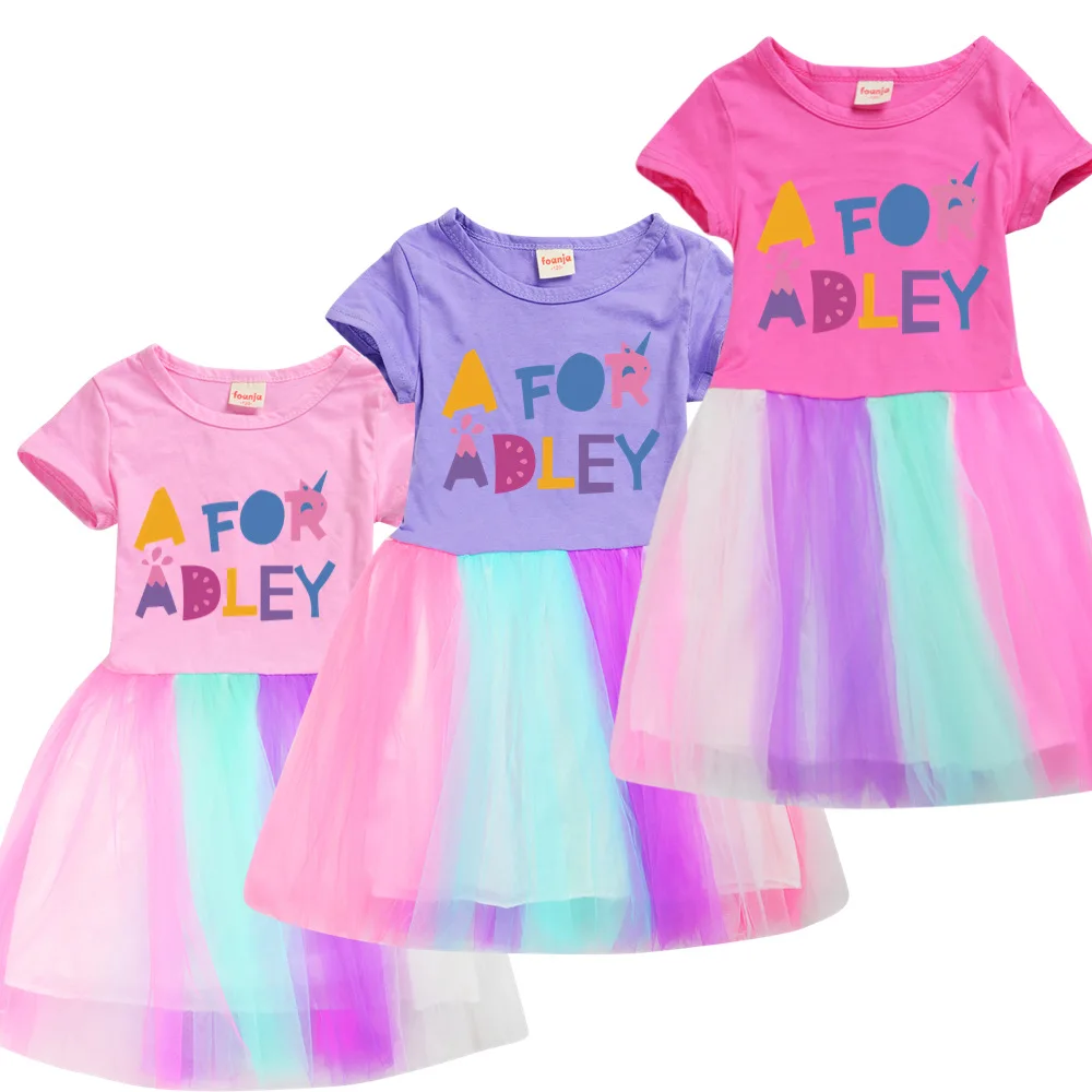 

Summer Little girl A FOR ADLEY dress Vestidos toddler dress cute kids birthday party costume princess dress up 4-12Y Clothes