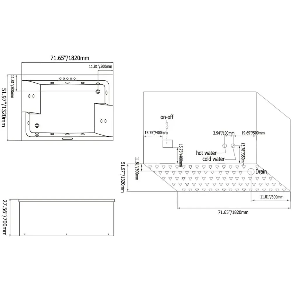 Whirlpool Bathtub, Jetted Bathtub 71" Massage Whirlpool Tub with 18 Water Jets+20 Air Jets, 3 Sided Apron White LED Jet Tub 5