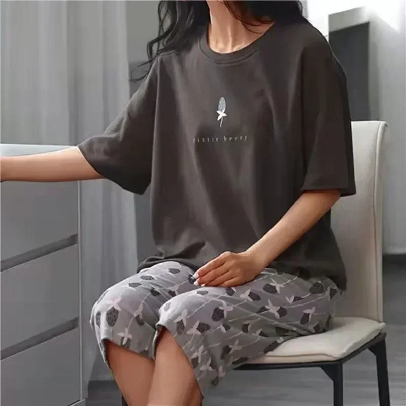 

Длинная домашняя Милая женская летняя одежда для сна с рукавом и штаны с мультяшным принтом Новинка короткая Пижама рубашка комплект из двух предметов мягкая одежда 2023