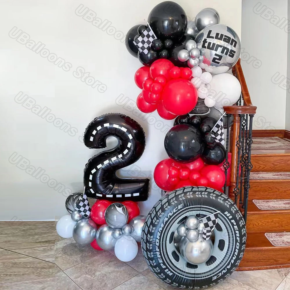 40 polegada 1-9 número balão de corrida carro tema balões conjunto 4d preto  branco xadrez ballon 3th 5th crianças aniversário festa supplie - AliExpress