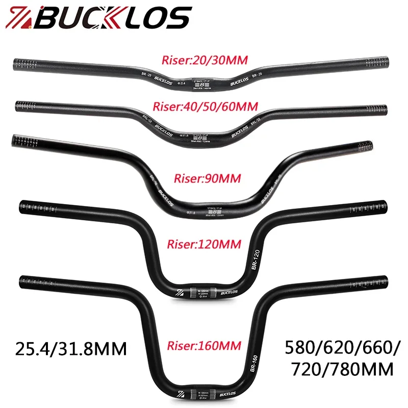 Bicycle handlebar BUCKLOS MTB Handlebar 580/620/720/780MM Bicycle Swallow Handlebar 25.4MM 31.8MM Mountain Bike Handle Bar Aluminum Riser Bar