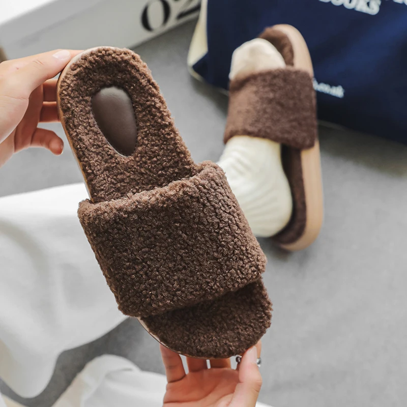Slippers Women Winter Soft Plush Indoor House Warm Cotton Slides Couple Ladies Shoes Thick Sole Fluffy Slipper Men Home Slides