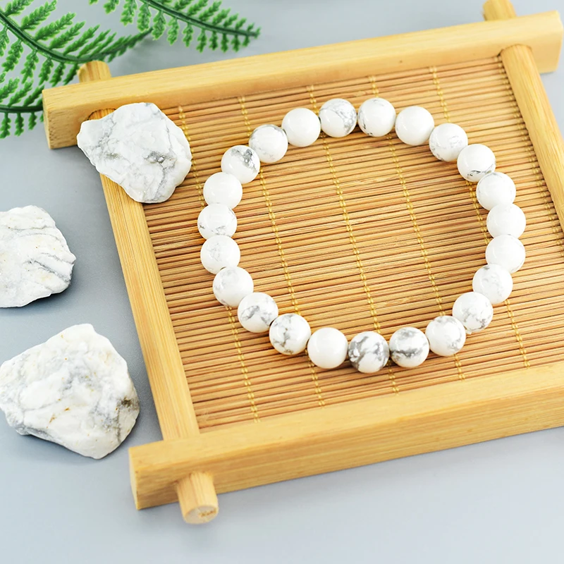 Natural White Howlite Real Stone Beads Bracelets for Women Men Energy Yoga Meditation Stretch Bracelet Jewelry Pulsera Wholesale