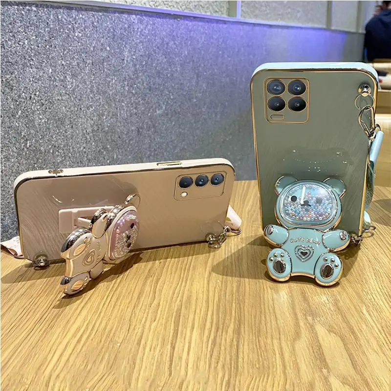 Quicksand – coque de téléphone avec support d'ours, étui avec lanière pour Oppo Realme 8 Pro 5i 6i 8i 9 10, housse de support C20 C11 C21Y C25Y C30 C33_voghion.com