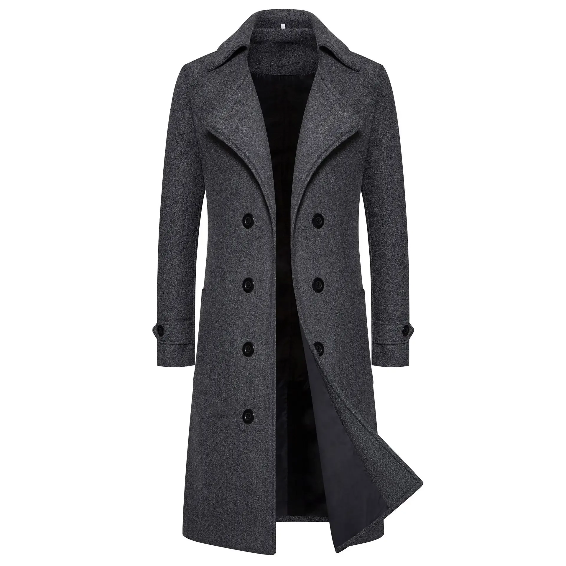 Trench Coat Men Autumn/winter Double Row Button Woolen Jacket Long Length Casual Overcoat
