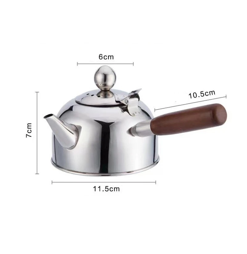 680ML Stainless Steel Teapot Wooden Side Handle Tea Pot Make Coffee Pot Boiling Kettle Suitable For All Stoves To Boil Water