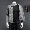 Spring Autumn Men's Slim Fit Jeans Jacket Casual Trendy Light Grey Smoke Grey Retro Denim Coat Stylish Korean Version Outerwear