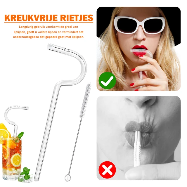 Anti Wrinkle Straw, Reusable Glass Drinking Anti Wrinkle Straw, Engaging  Lips Horizontally, Avoid Rubbing Off Lipstick