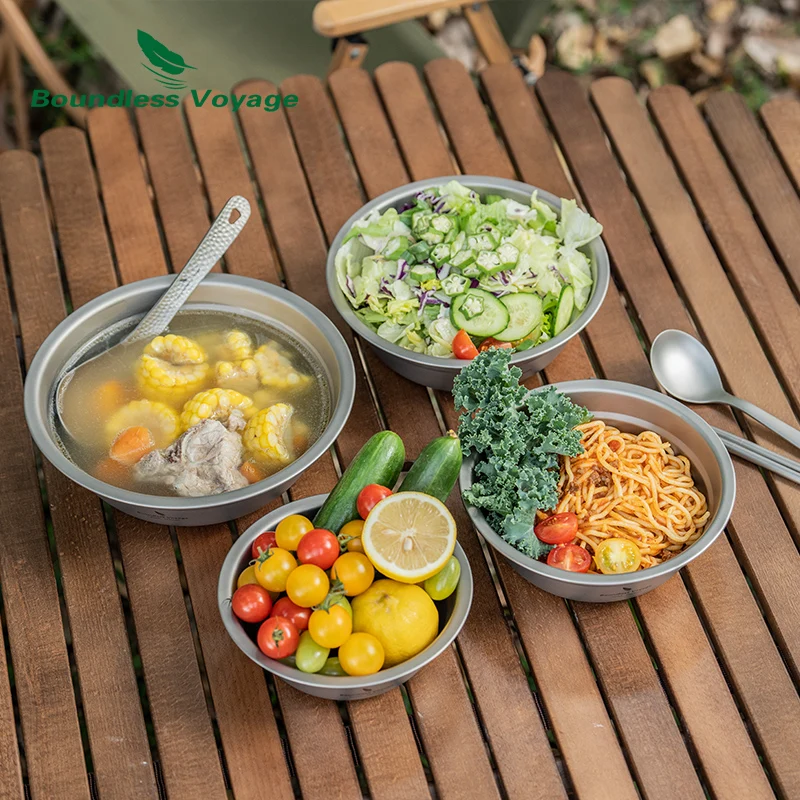 Boundless Voyage Titanium Bowl Camping Plate Serving Rice Soup Salad Dinnerware Set Stackable Outdoor Home Kitchen Tableware