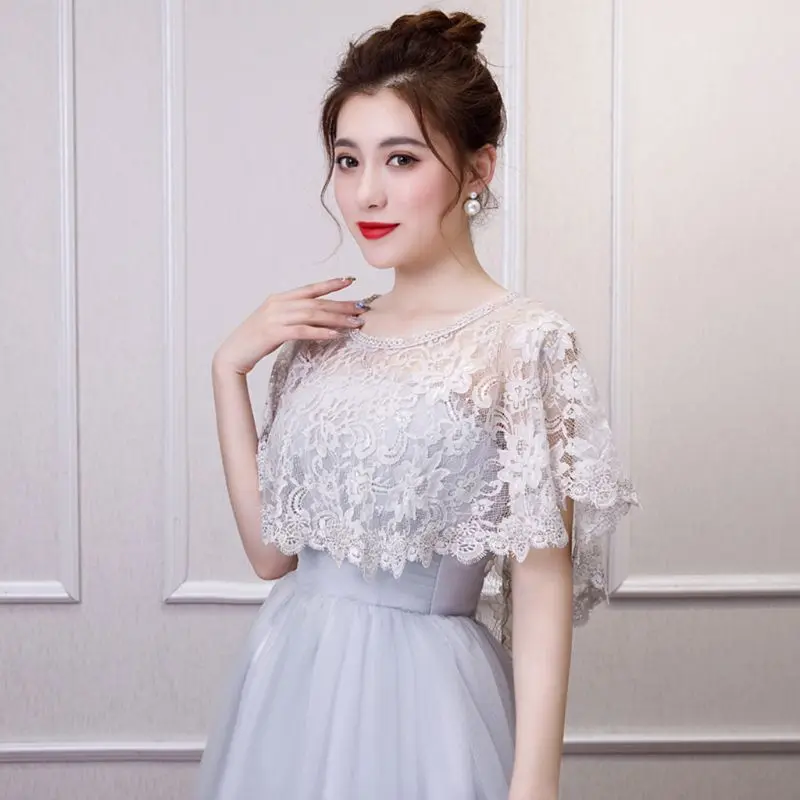여성 빈티지 전체 꽃무늬 레이스 케이프 랩 라운드 넥 크로셰 쉬어 숄 슈러그 S F0S4