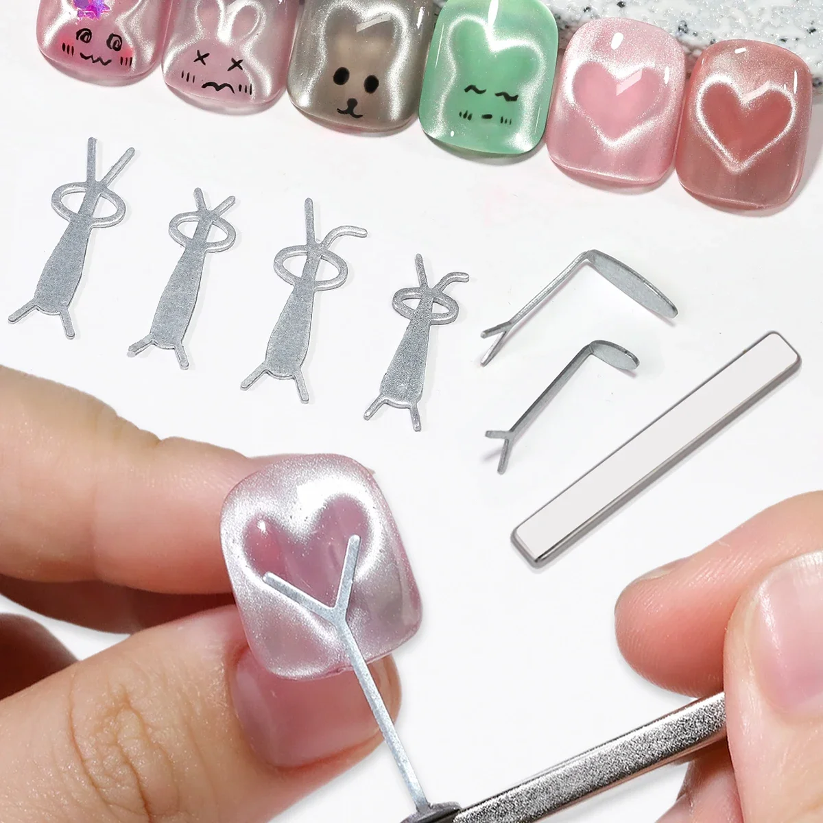 9개 고양이 눈 자석 세트, 네일용 철제 하트 모양 토끼 자석 디자인 DIY 네일 도구, 개학맞이