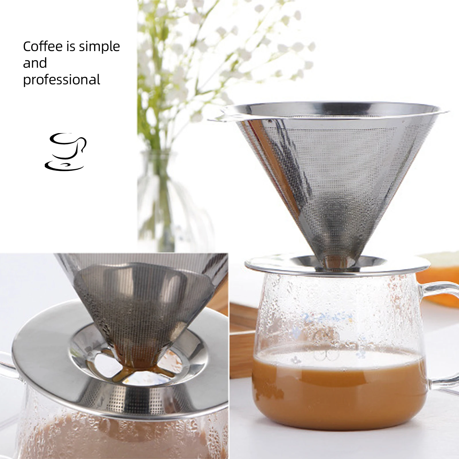 

Reusable Double Layer 304 Stainless Steel Coffee Filter Holder Pour Over Coffees Dripper Mesh Coffee Tea Filter Basket Tools