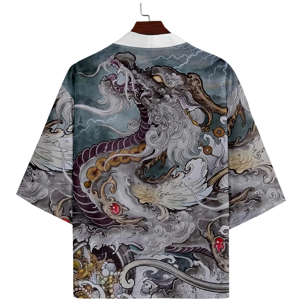 

Anime Dragon Print Shirt Chinese Style Traditional Haori Kimono Women Men Asian Streetwear Cardigan Yukata Cosplay