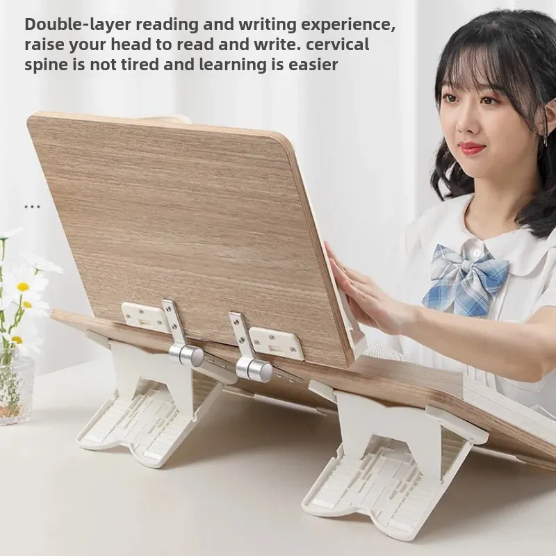 Bamboo Book Stand with Adjustable Page Clips  Portable Lightweight Book Holder for Cookbooks Reading Desks and Study Rooms 2