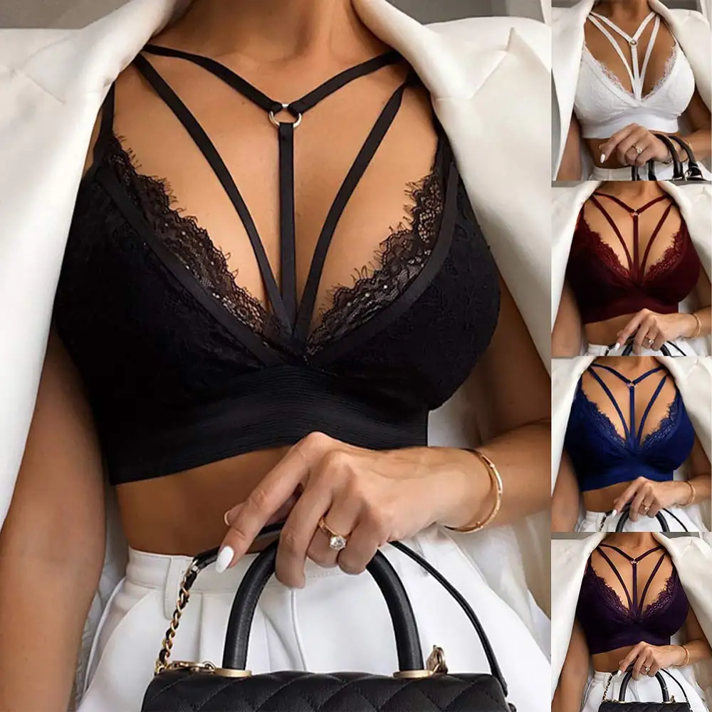 

⭐⭐⭐⭐⭐Women's Sexy Cross Strappy Harness Bra Tops Bustier Bralette Lingerie Cropped Tops Lingeries Robes