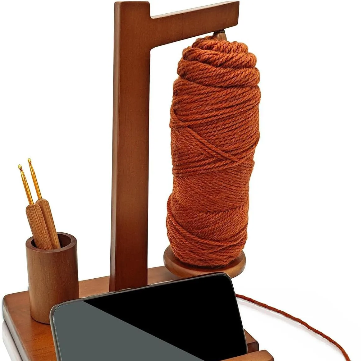 360&deg; Rotation Spinner Wooden Yarn Holder Spinning Knitting Tools Crochet Holder Rotating Magnetic Thread Spool Wool Ball Winder