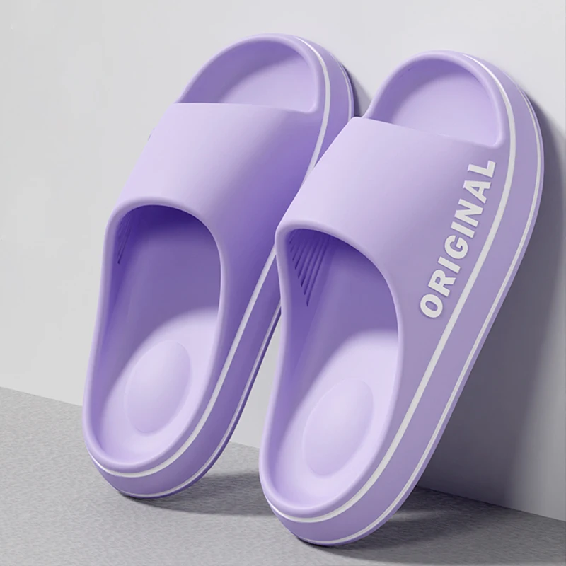 Feslishoet Women Letter Slippers Beach Slides Solid Color Mens Thick Sole Indoor Bathroom Anti Slip Shoes Summer Couple Sandals 4