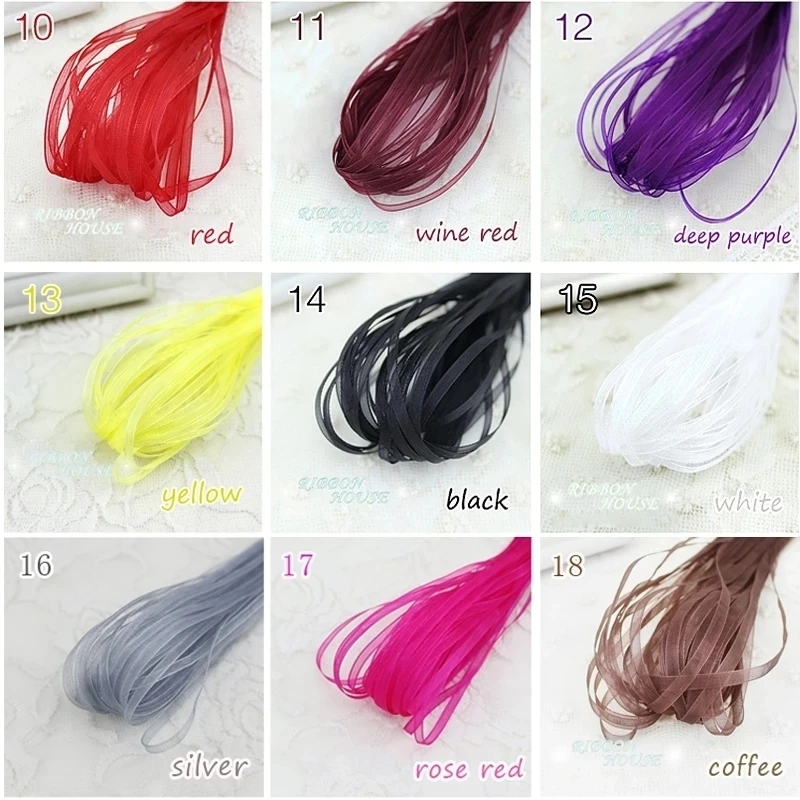 (40 meters/lot) 1/8''(3mm) Organza Ribbons Wholesale Gift Wedding Christmas Decoration Wrapping ribbons Handmade DIY