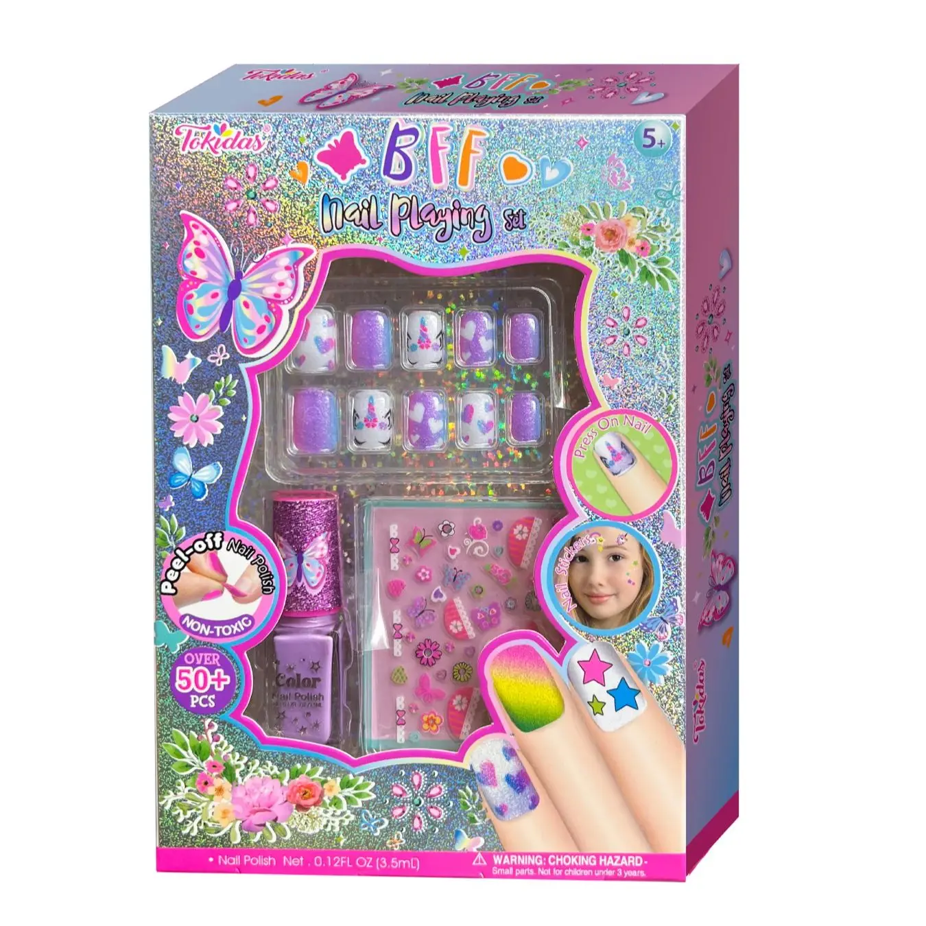 Makeup Toy Princess Pretend Toys Nail Art Toys Kids Makeup Set Butterfly Nail Playing Set Press on nail Stickers Nail Polish Art Kids Toys