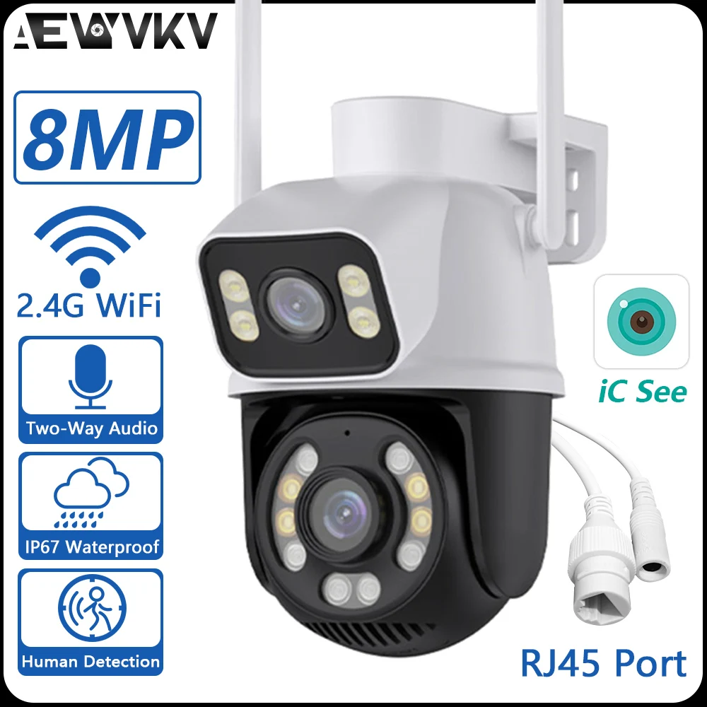 4K 8MP PTZ Wifi dual lens camera with dual screen CCTV Ai body detection automatic tracking wireless outdoor monitoring camera