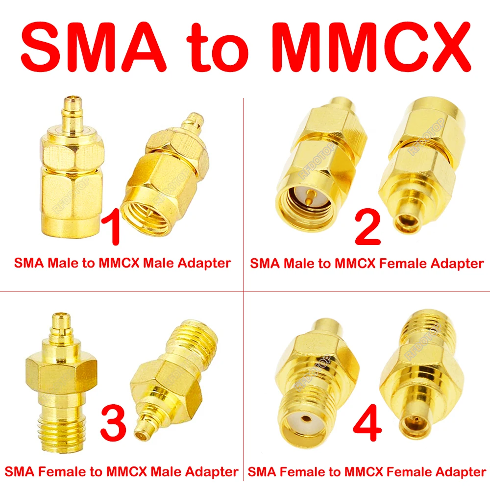 Connecteur SMA femelle vers MMCX mâle pour antenne FPV, adaptateur compact et robuste.