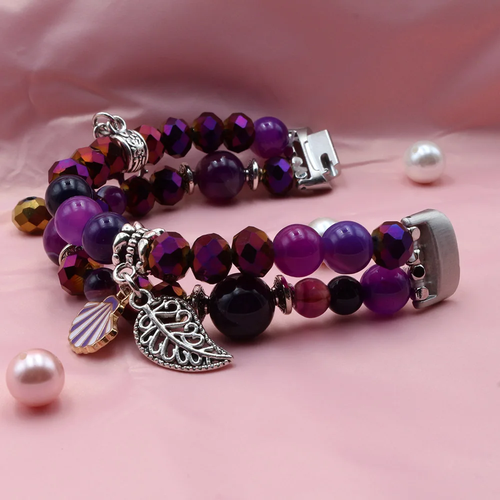 Purple Beaded Agate Crystal Elastic Bracelet
