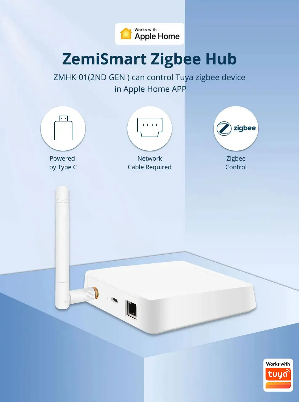 Zigbee Gateway Smart Wired Hub with Antenna Network Cable Port Smart Device Work