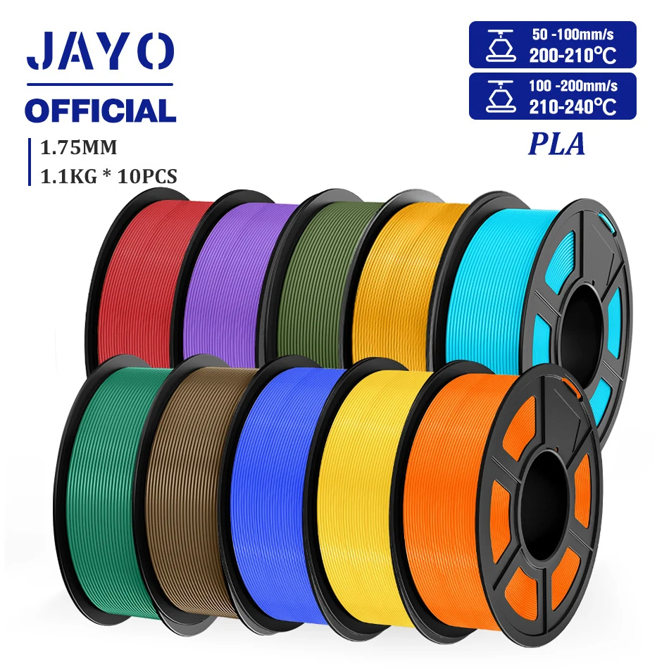 JAYO PLA Filament 1.75MM 10Rolls/set PLA 3D Printer Filament Multicolor For FDM 3D Printers Neatly Wound 3D Printing Materials